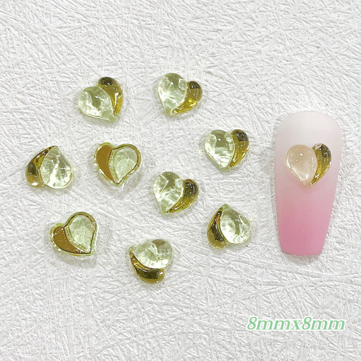 Soin des ongles transparent bicolore pêche en forme de diamant en forme de cœur Nail Art