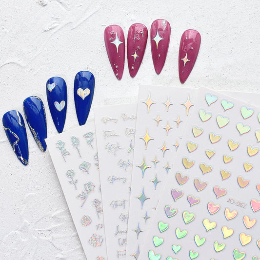 Rose Love Heart Smiling Colorful Aurora Nail Stickers