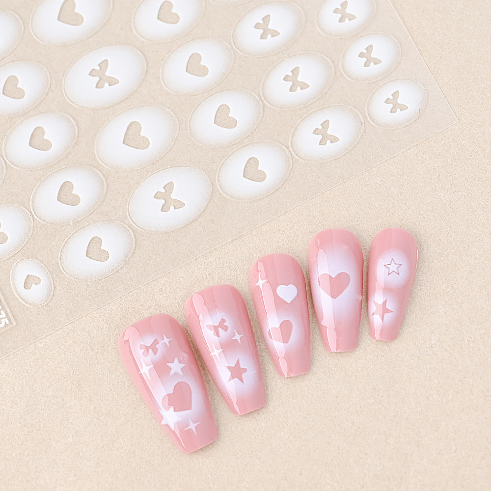 Hollow Butterfly Love Star White Nude Nail Stickers