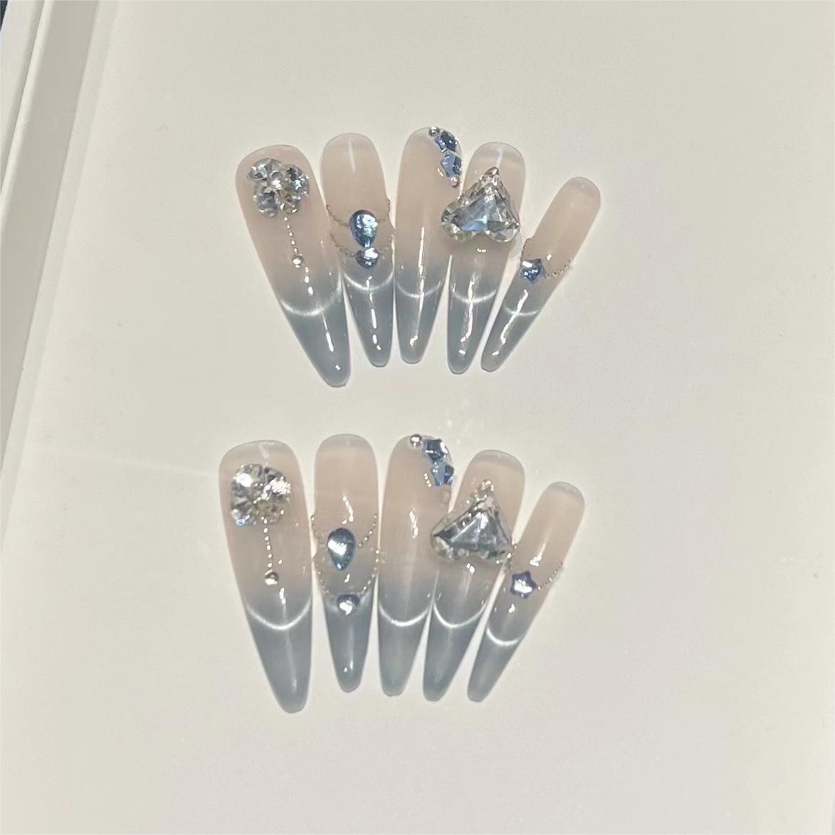 High-grade Luxury Gradient Sea Salt Blue Cat Nail Stickers