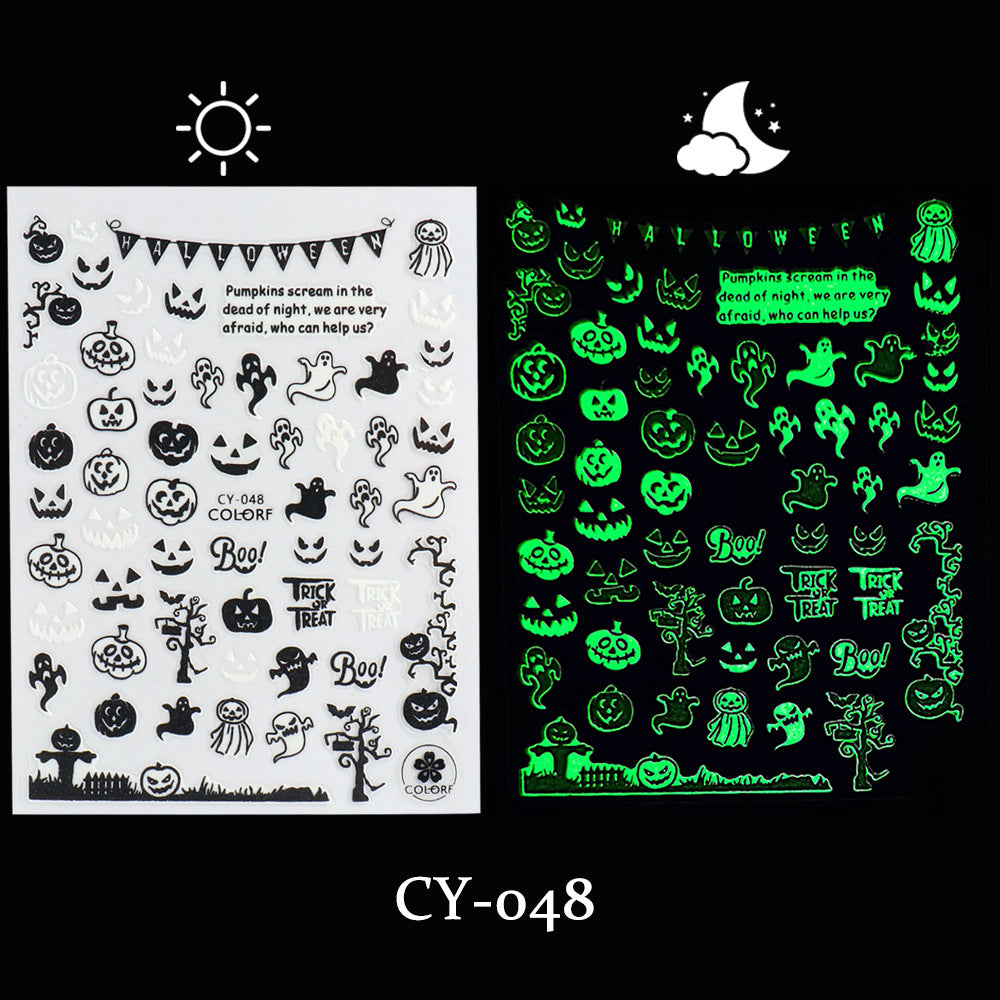 Luminous Thriller Spider Skull Ghost Party Nail Stickers