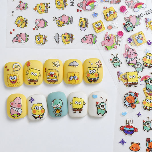 Relief 3d Cute Rainbow Cartoon Sandy Nail Stickers