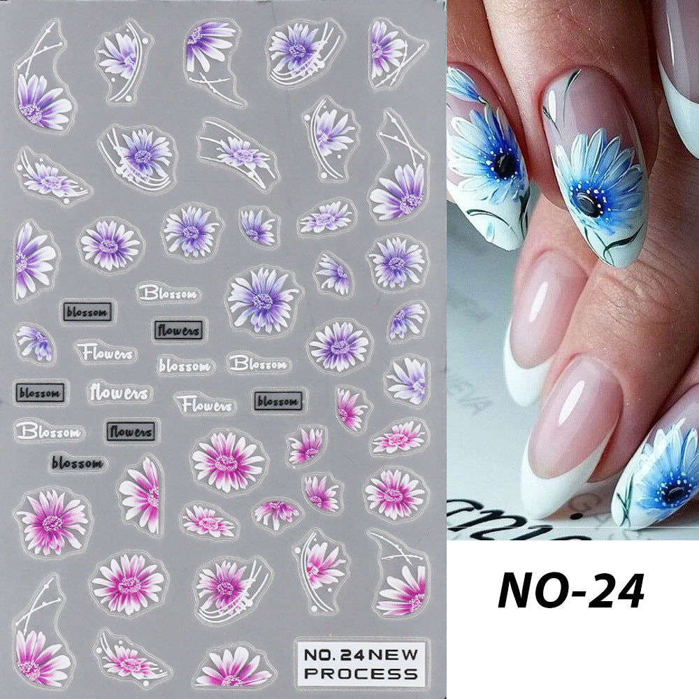 Autocollants pour ongles de la série Fleurs à pétales blancs de camomille