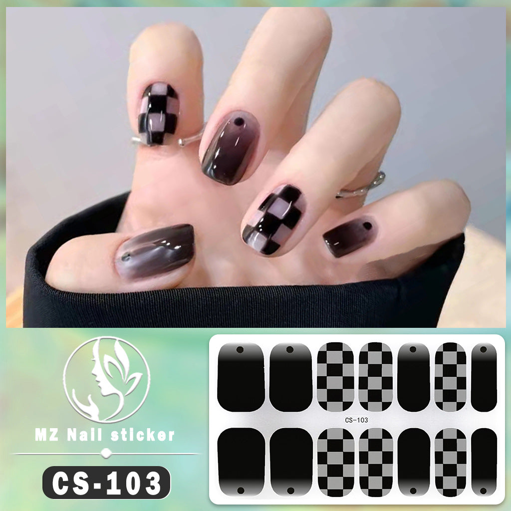 Autocollants pour ongles en gel imperméables avec motif floral à carreaux