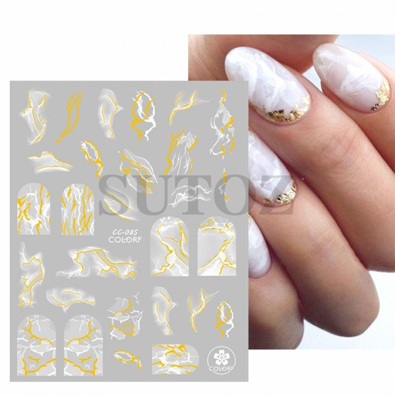 Hot Gilding Marbling Black White Gold Nail Stickers