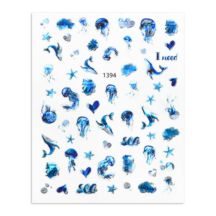 Marine Series Animal Jellyfish Dolphin Shell Nail Stickers