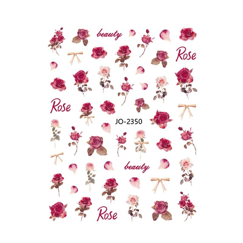 Retro Blooming Dry Flowers English Letters Nail Stickers