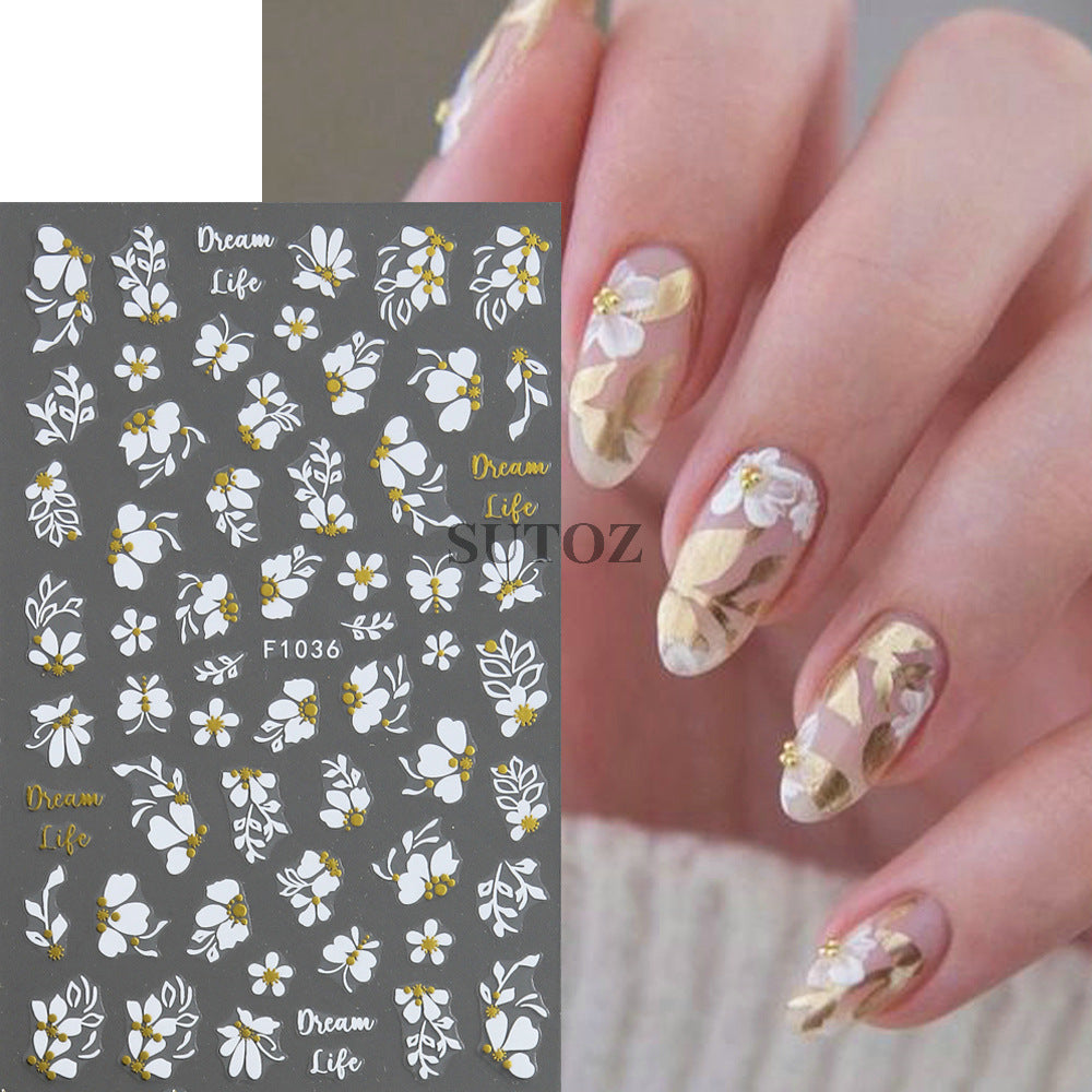 Bronzing Leaves Little Daisy Flower Back Nail Stickers