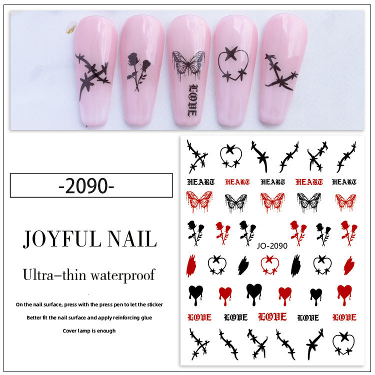 Heart Black White Cross Crescent Gothic Nail Stickers