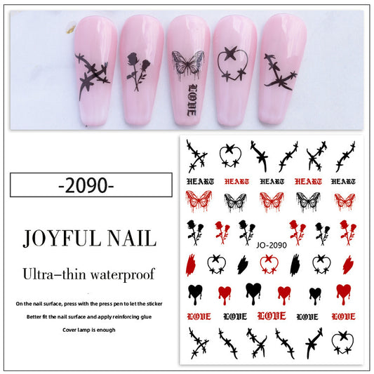 Heart Black White Cross Crescent Gothic Nail Stickers