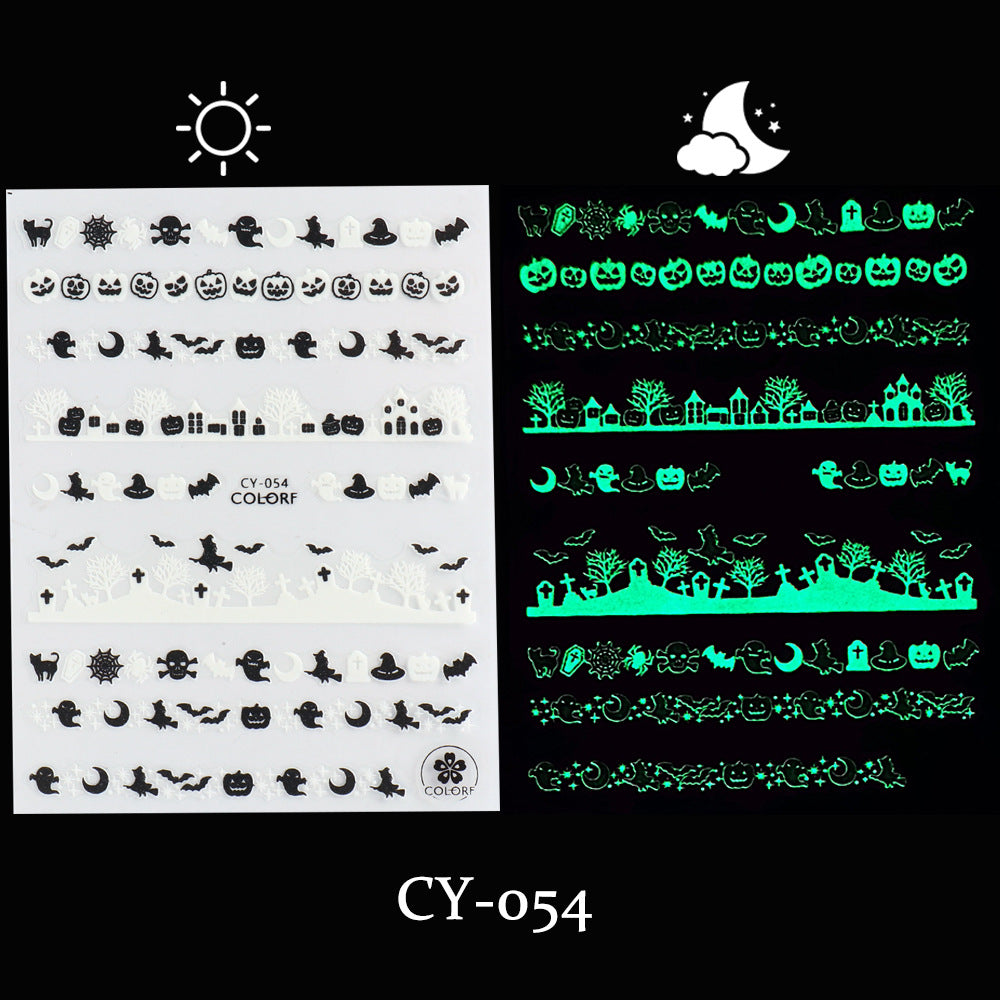 Luminous Thriller Spider Skull Ghost Party Nail Stickers