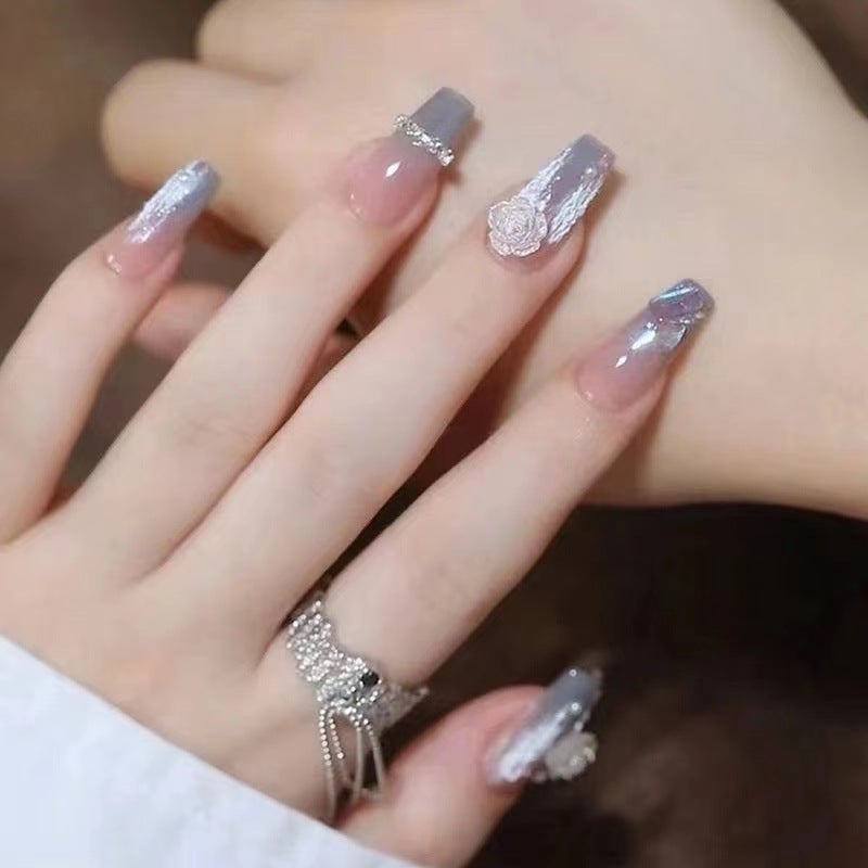 Gradient Ice Transparent Camellia Wear Light Nail Stickers