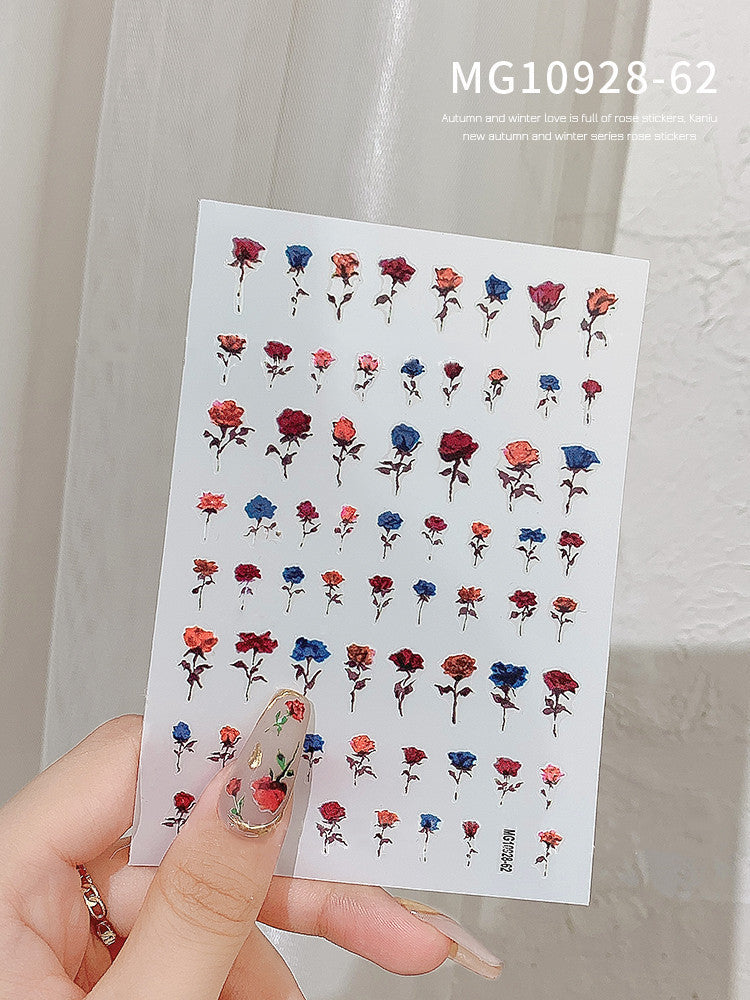 Retro Blooming Dry Flowers English Letters Nail Stickers