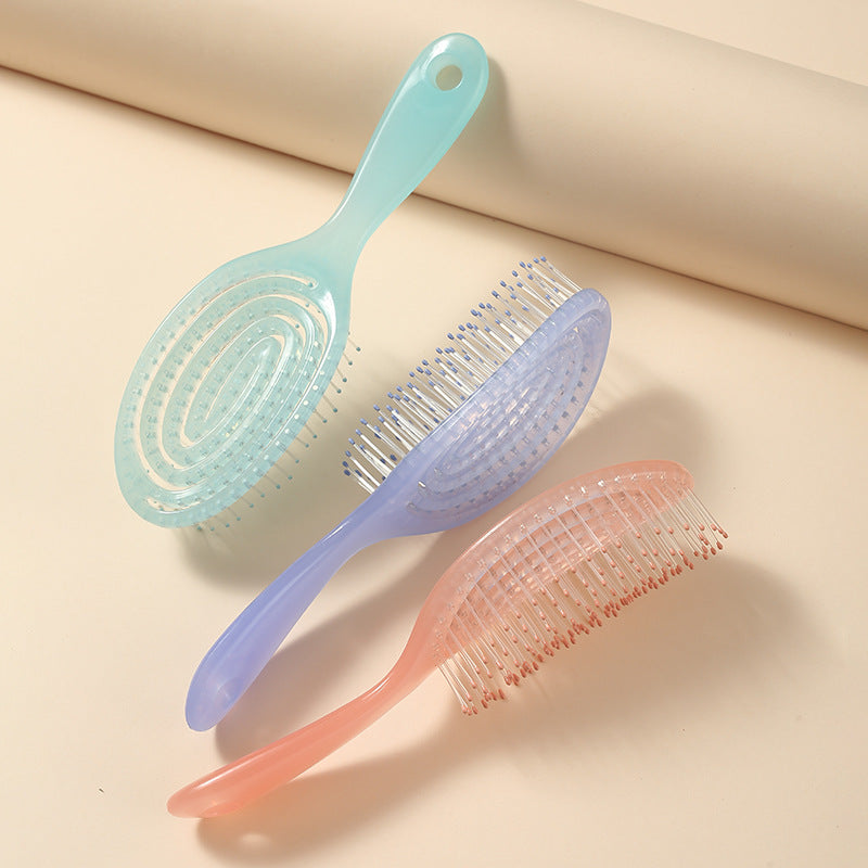 Massage Jelly Color Hollow Out Vent Smooth Nylon Card Hair Brushes & Combs