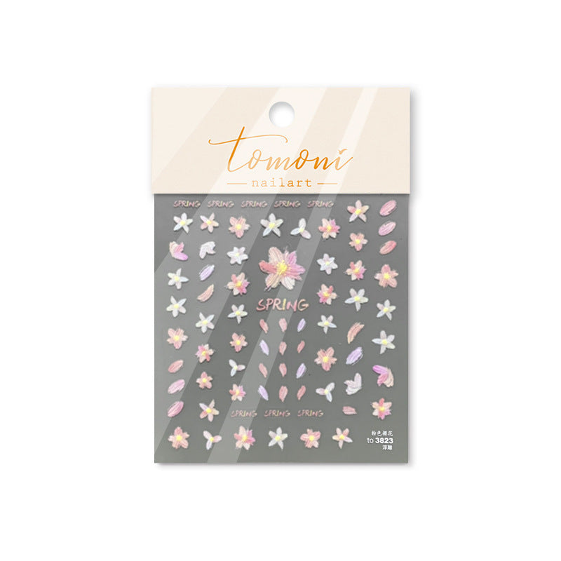 New Embossed Cute Cherry Blossom Peach Nail Stickers