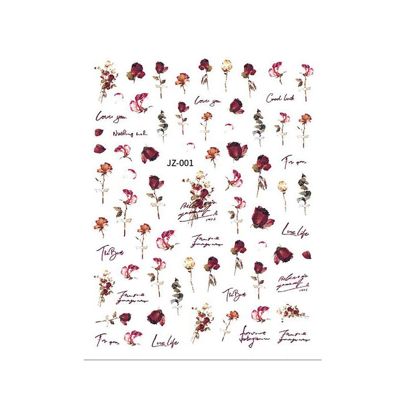 Rose Manicure Dried Flower Dark Small Nail Stickers