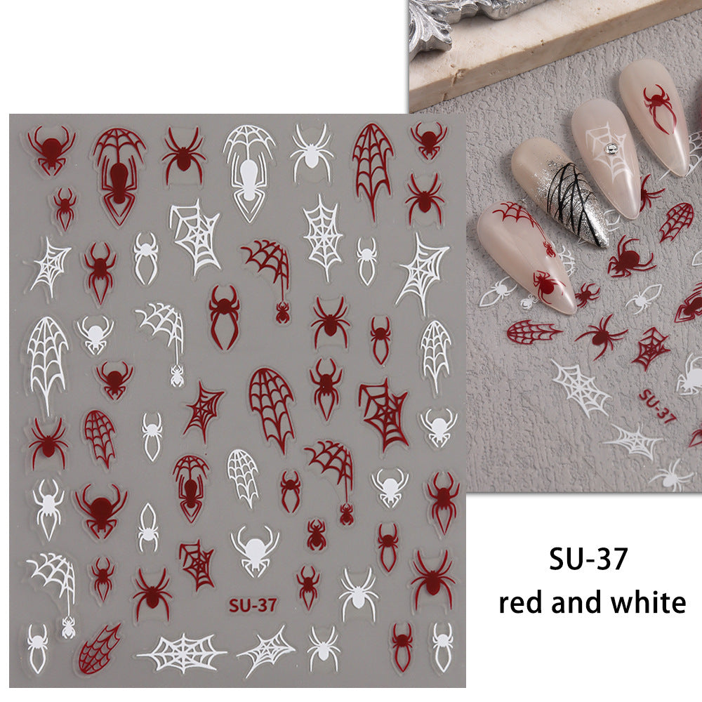 Dark Laser Red Sweet Cool Spider Nail Stickers