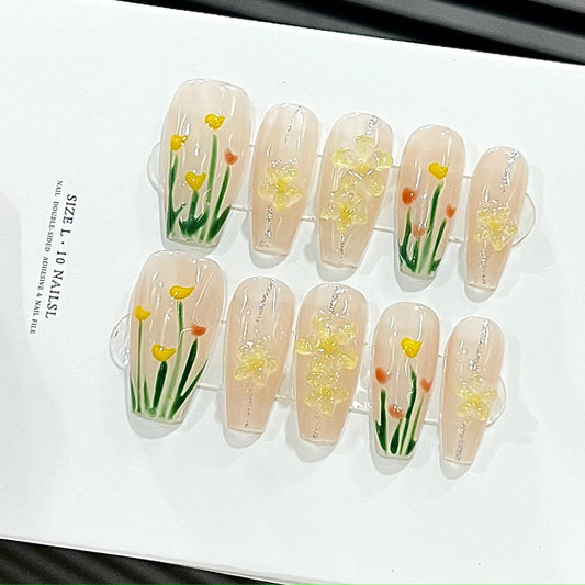 Spring Tulip Manicure Fake Nails Wear Nail Stickers