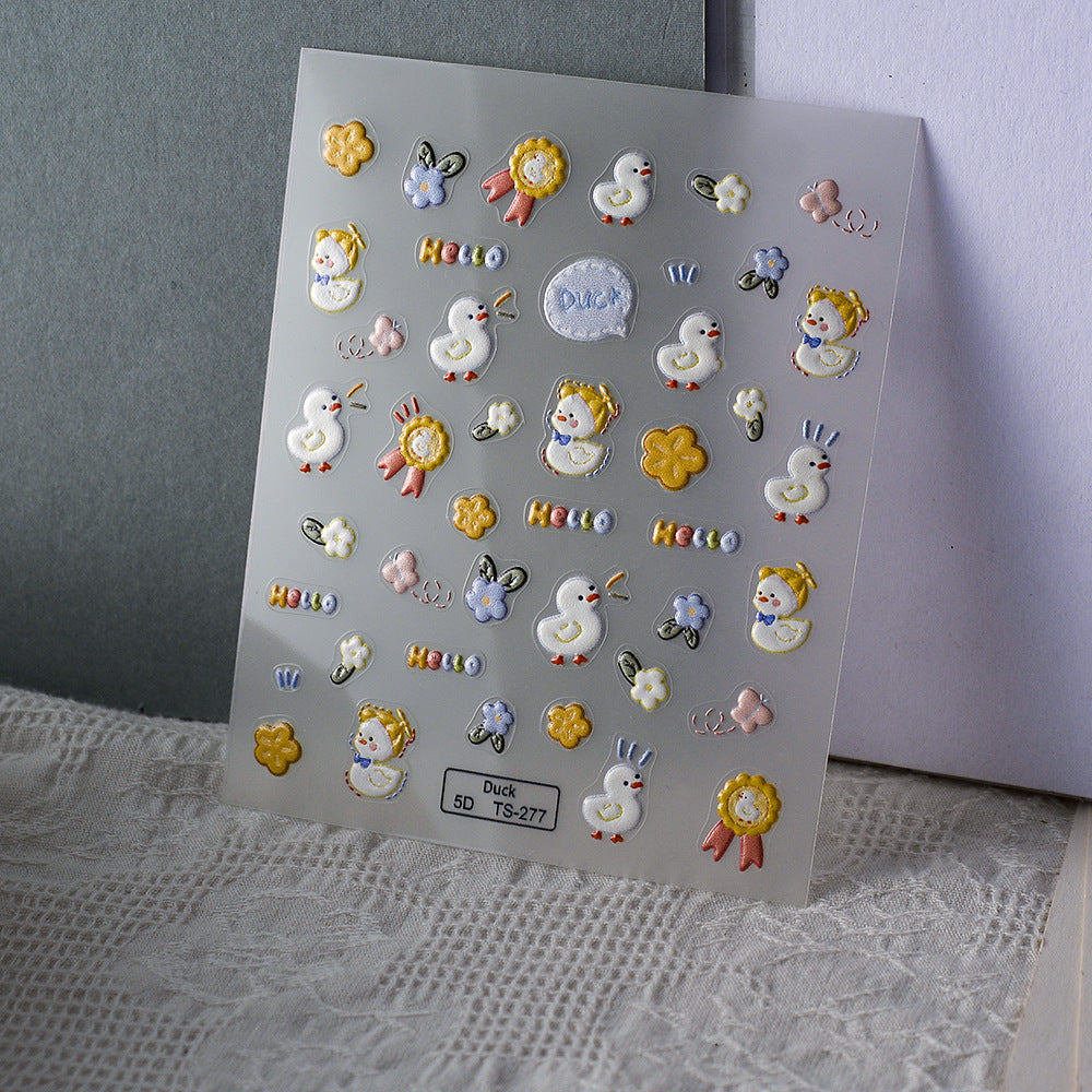 Hot Mining Relief Adhesive 3d Cute Little Duck Nail Stickers