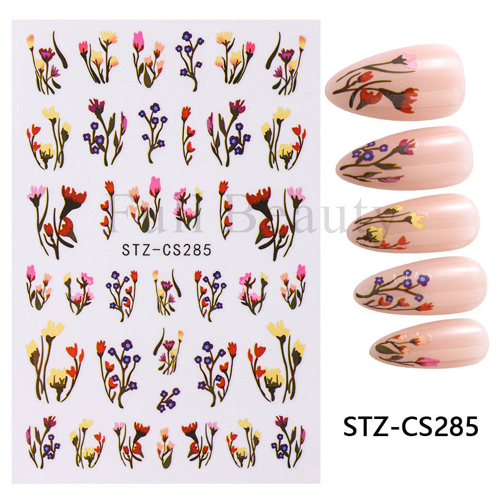 Glamorous Rose Blooming Flower Lavender Adhesive Nail Stickers