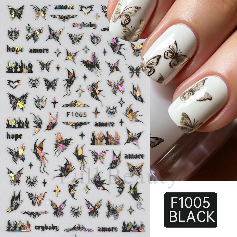 Fashion Laser Butterfly Hollow White Adhesive Nail Stickers