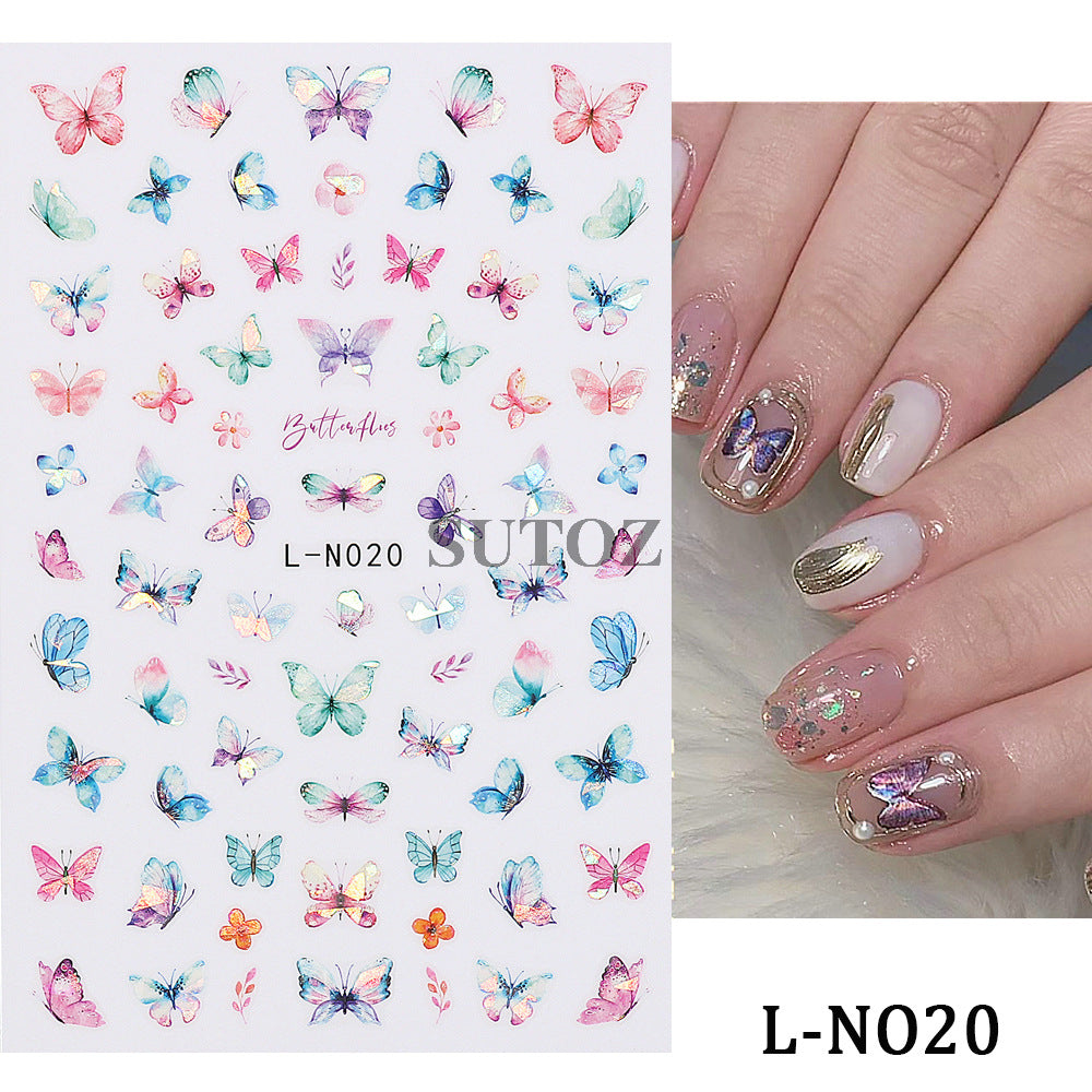 Hot Retro Colorful Laser Butterfly Back Nail Stickers