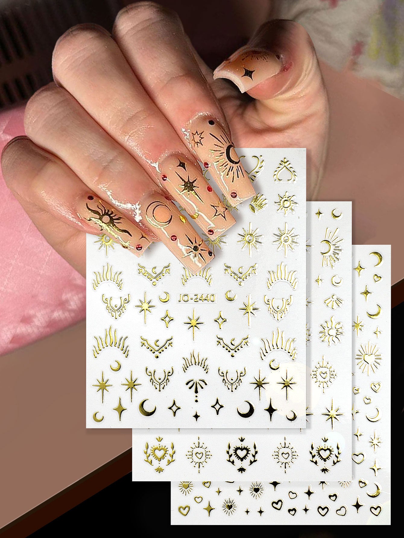 Moon Liquid Hollow Metal Four Awn Nail Stickers