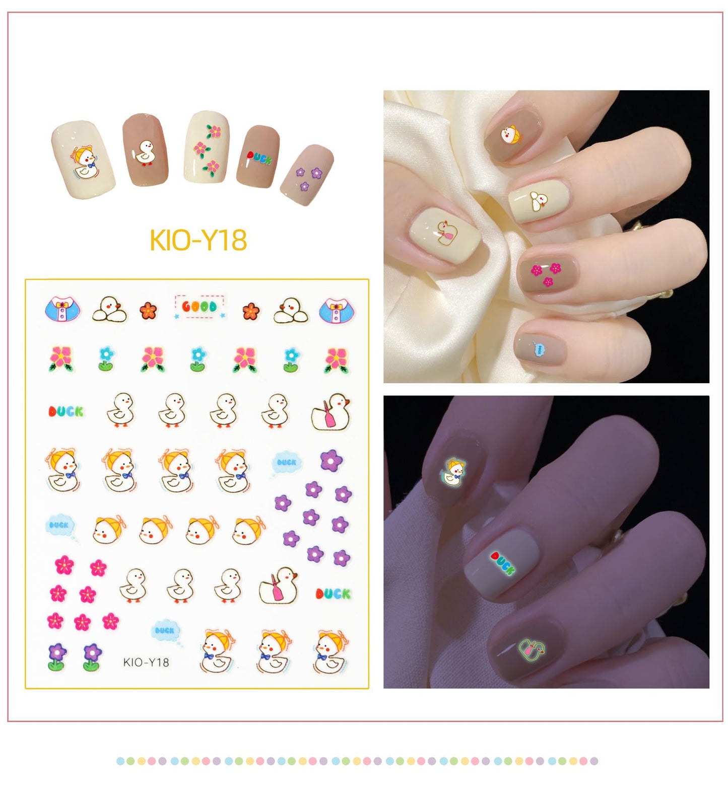 Luminous Strawberry Bear Cartoon Animal Dinosaur Glowing Nail Stickers