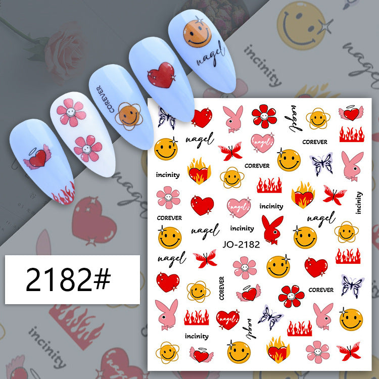 Heart Abstract Twisted Smiley Pattern Fingernail Nail Stickers