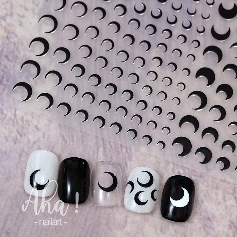 Adhesive Backing White Black Bronzing Sier Moon Nail Stickers