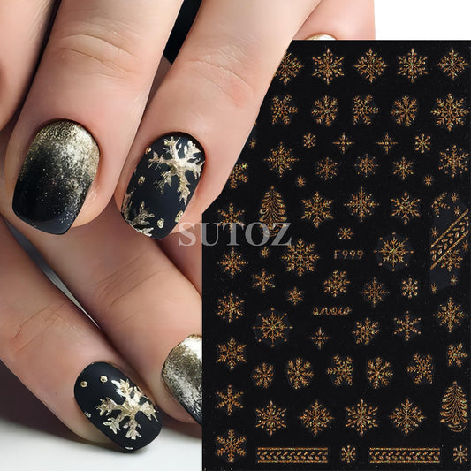 Autocollants pour ongles à coller au dos avec motif flocon de neige et carreaux de Noël en platine