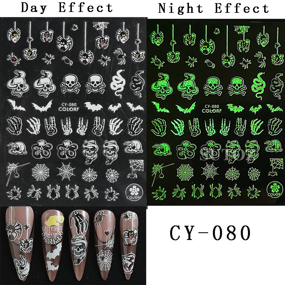 Luminous Thriller Spider Skull Ghost Party Nail Stickers