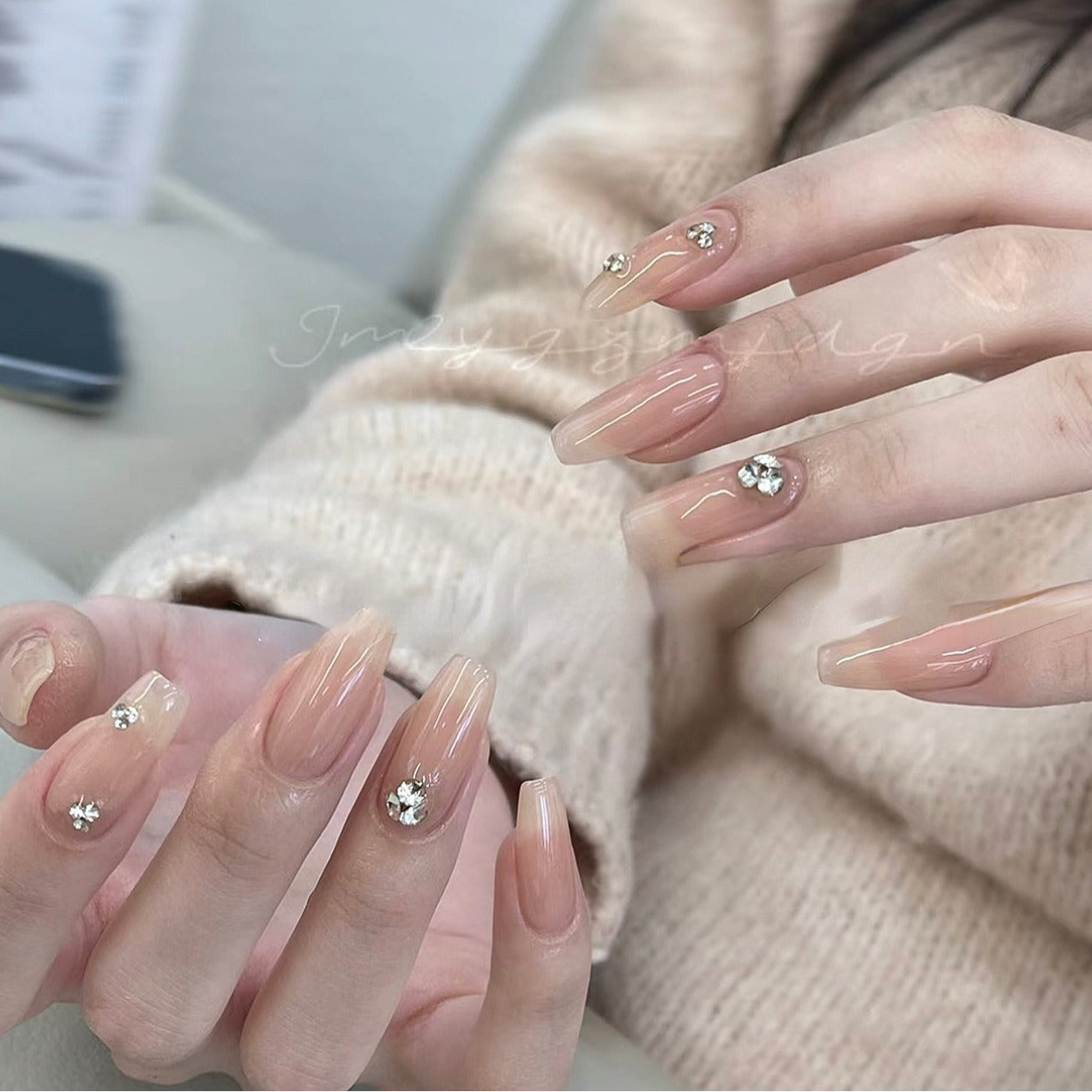 Women's Want Ice Transparent Nude Color Pile Nail Stickers