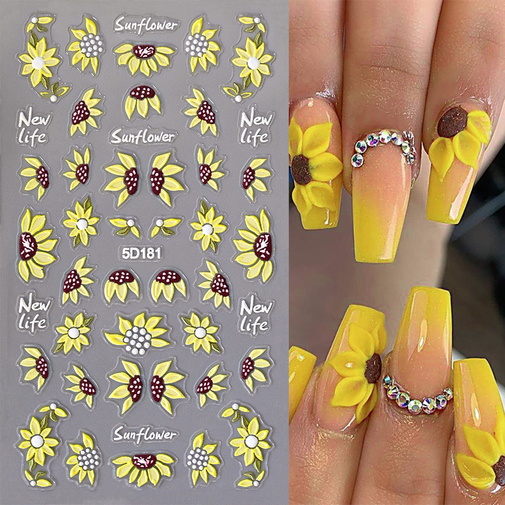 Sunflower Relief Three-dimensional Retro Sweet Cool Nail Stickers