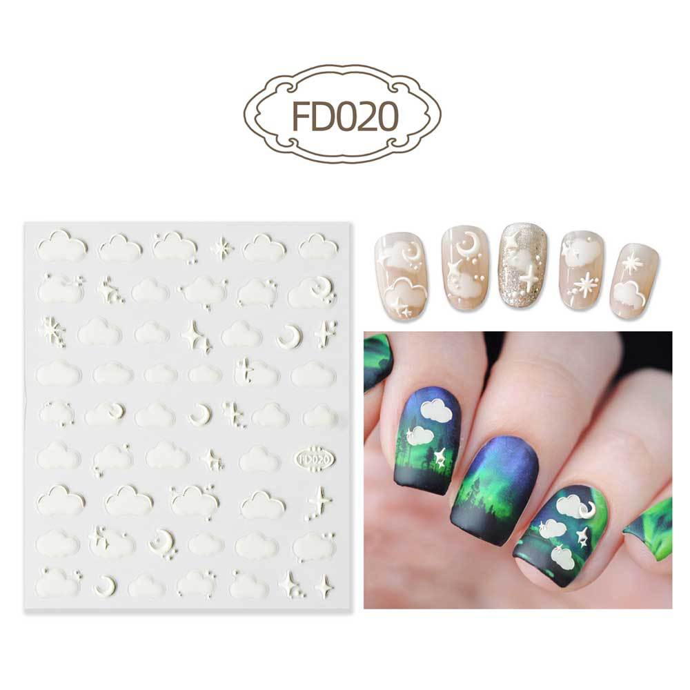 Three-dimensional Relief Cute Cartoon White Cloud Nail Stickers