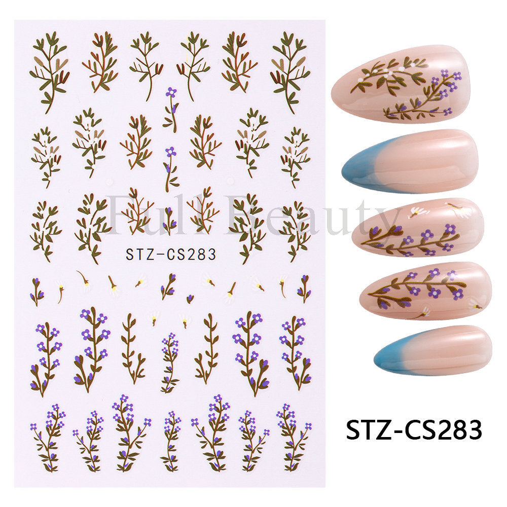 Glamorous Rose Blooming Flower Lavender Adhesive Nail Stickers