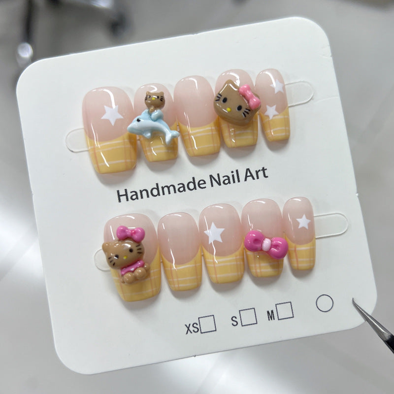 Leather Cat Manicure Summer Sweet Cute Heart Nail Stickers