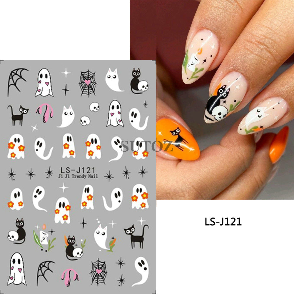 Manicure Halloween Cartoon White Ghost Pumpkin Nail Stickers