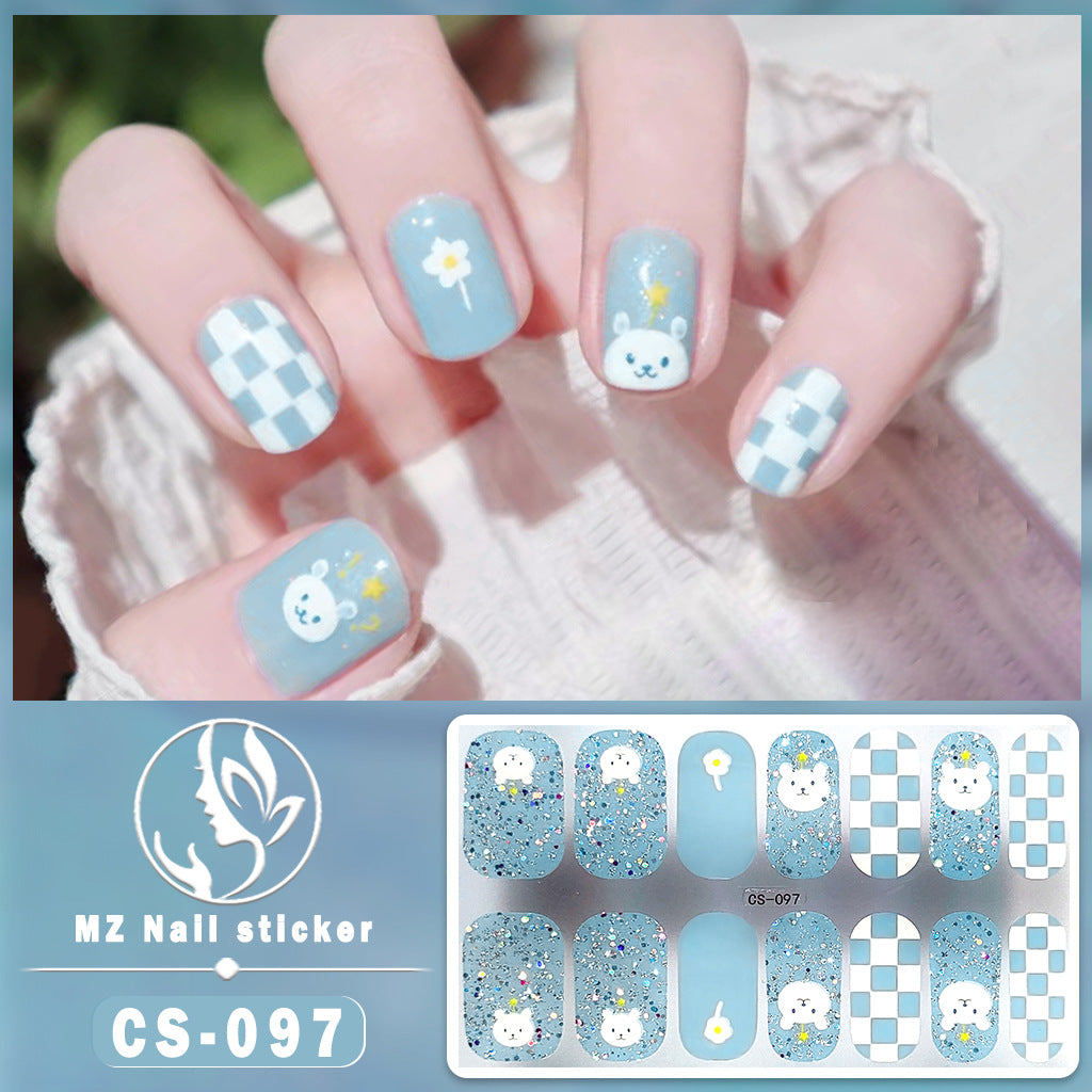 Autocollants pour ongles en gel imperméables avec motif floral à carreaux