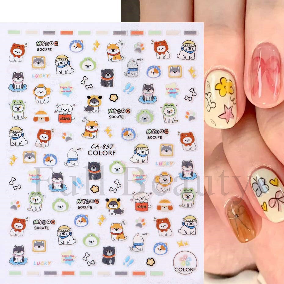 Autocollants pour ongles adorables chatons et chiots de dessin animé