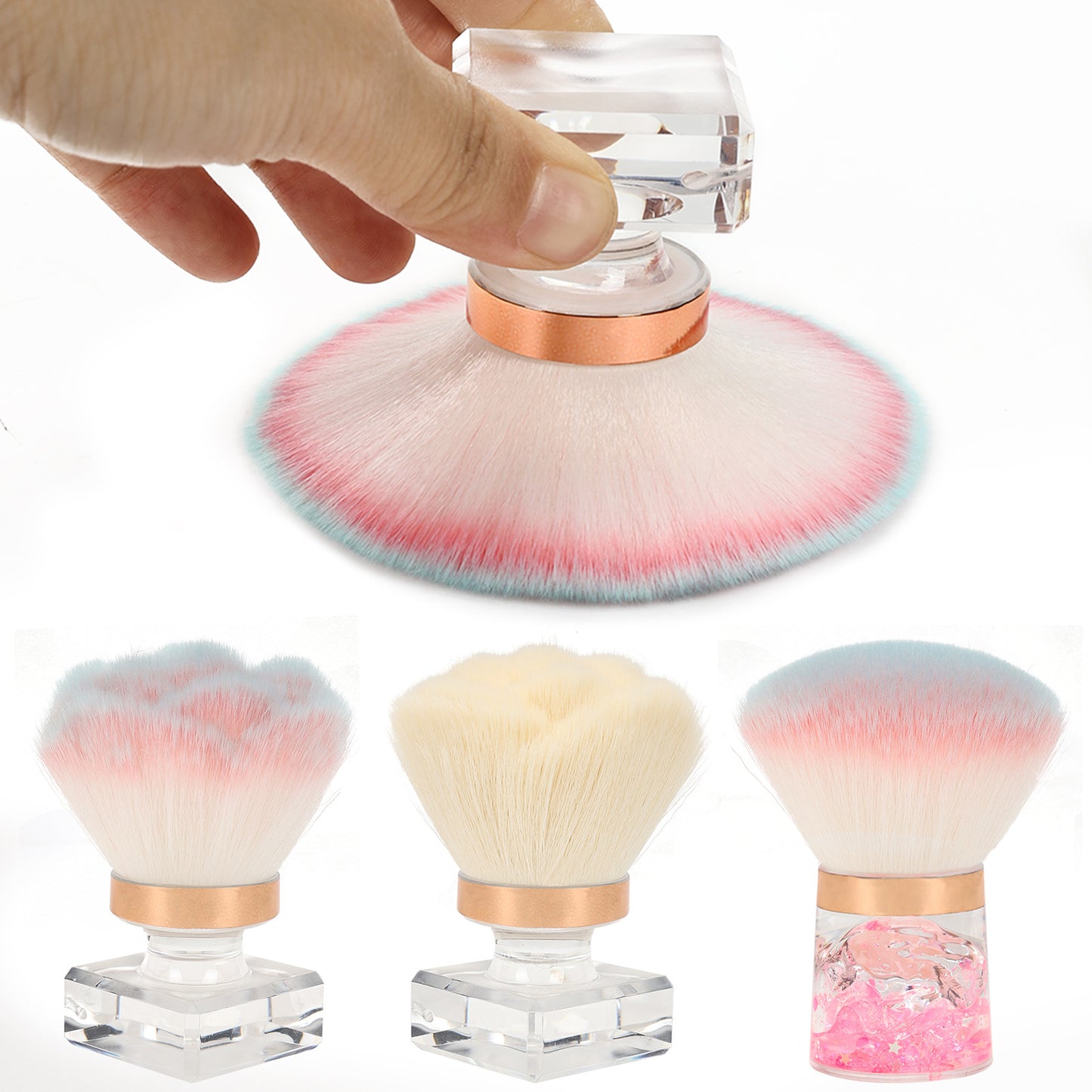 Ensemble d'outils pour ongles simples avec brosse à poudre de type rose