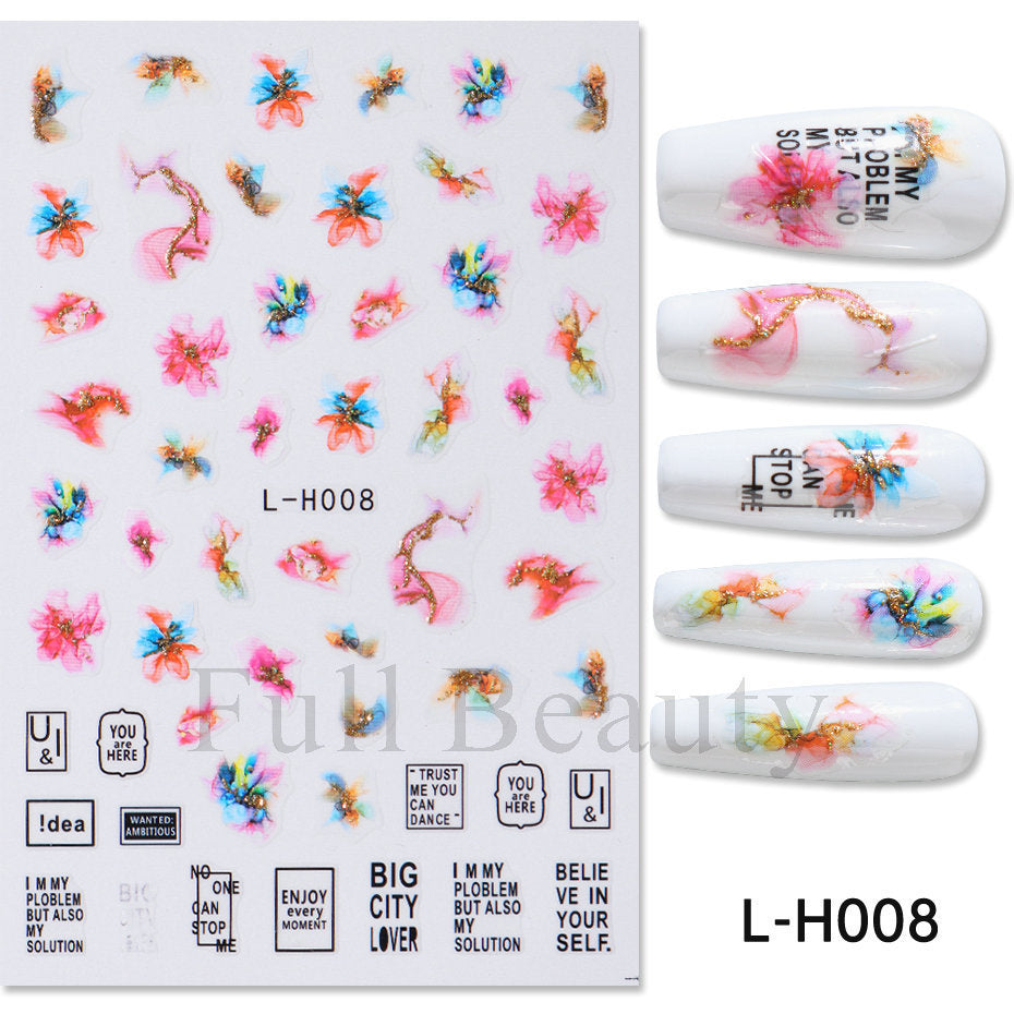 Purple Marble Texture Wave Butterfly Flower Nail Stickers