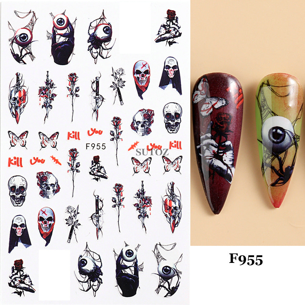 Dark Vampire Skull Funny Back Glue Nail Stickers