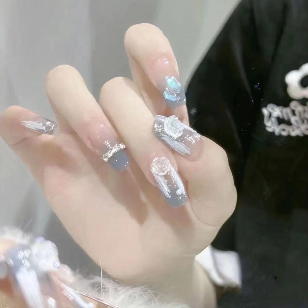 Gradient Ice Transparent Camellia Wear Light Nail Stickers