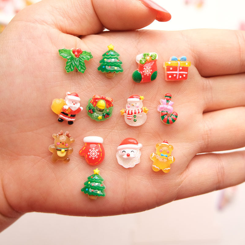 Ornement de dessin animé 3D mignon élan arbre Père Noël soin des ongles Nail Art