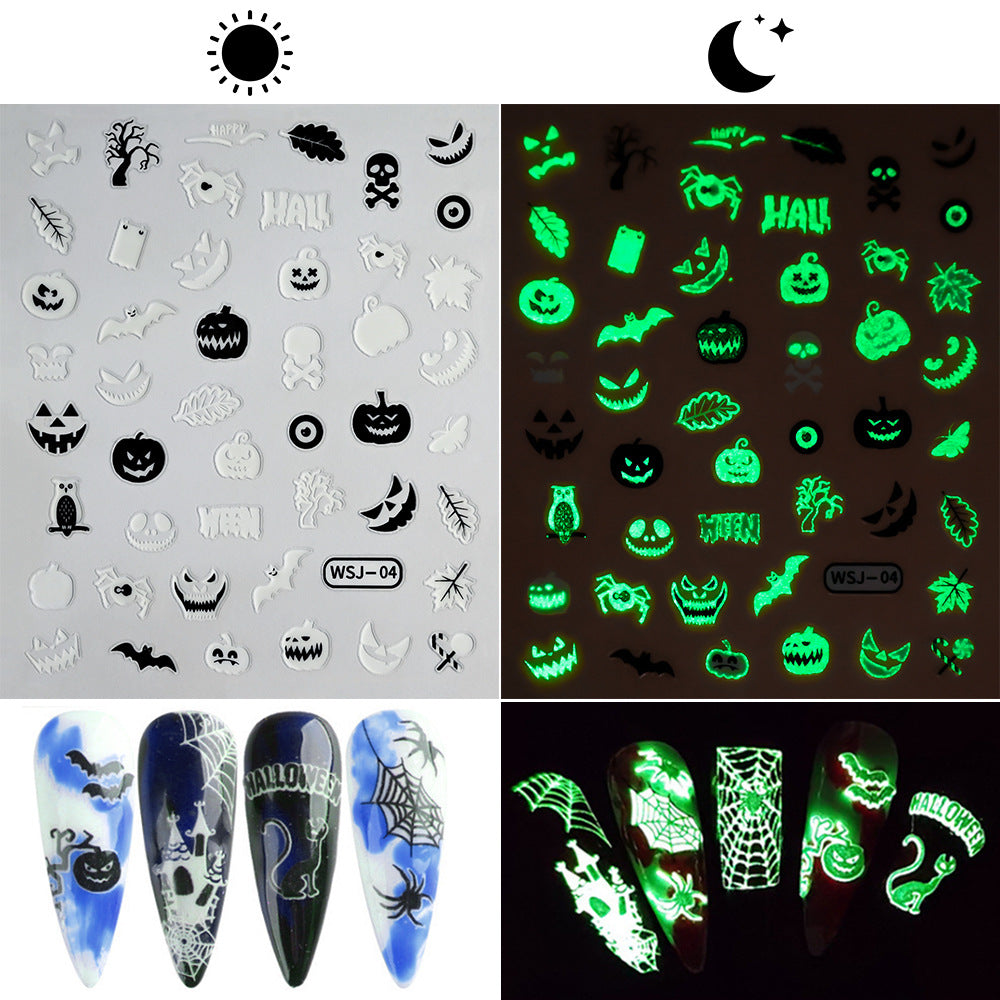 Luminous Bat Pumpkin Day Fingernail Decoration Nail Stickers