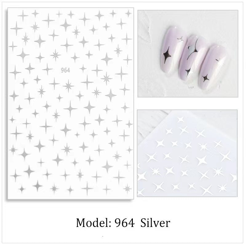 Pretty Asterism Adhesive Gold Sier Decoration Nail Stickers