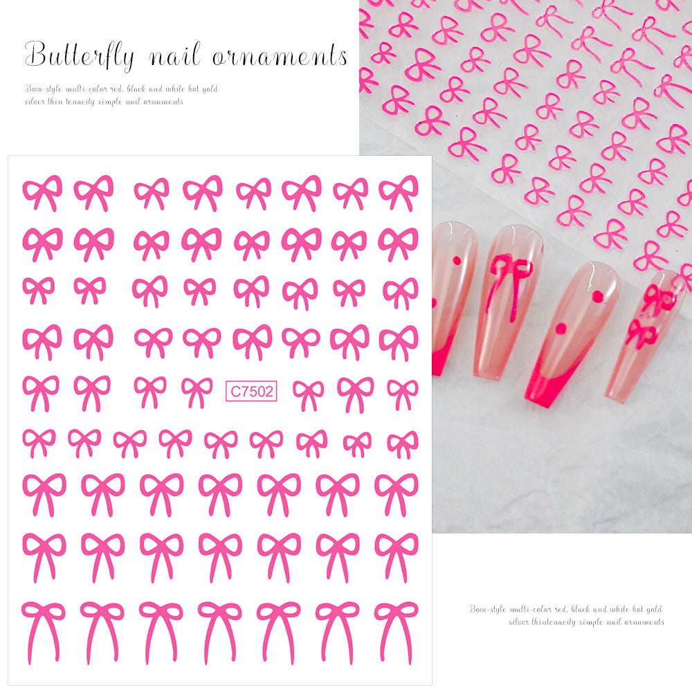 Style Wine Red Bow Adhesive Sweet Nail Stickers