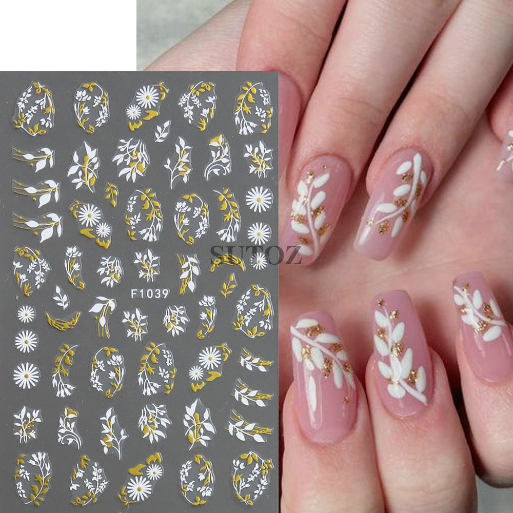 Bronzing Leaves Little Daisy Flower Back Nail Stickers