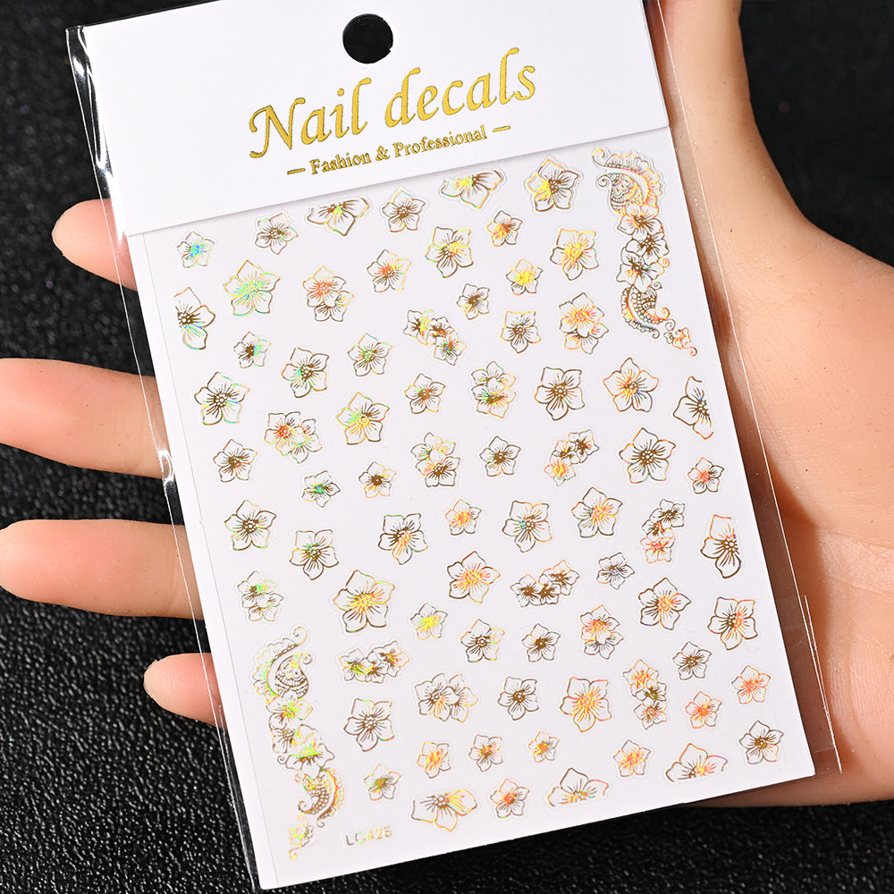 Cardboard Style Beautiful Laser Sier Heart-shaped Nail Stickers